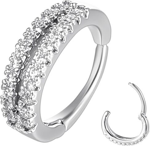 حلقة مزدوجة للأنف قطعة واحدة 316L من الفولاذ الجراحي هيليكس روك شفاف تشيكوسلوفاكيا حلقات الأنف والأقراط المفصلية لثقب الأنف للنساء (فضي) in Kuwait