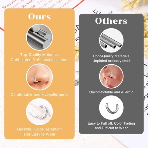 حلقة مزدوجة للأنف قطعة واحدة 316L من الفولاذ الجراحي هيليكس روك شفاف تشيكوسلوفاكيا حلقات الأنف والأقراط المفصلية لثقب الأنف للنساء (فضي) in Kuwait