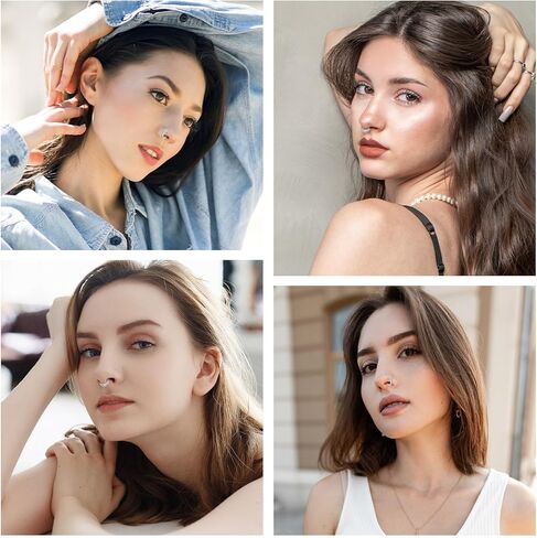 حلقة مزدوجة للأنف قطعة واحدة 316L من الفولاذ الجراحي هيليكس روك شفاف تشيكوسلوفاكيا حلقات الأنف والأقراط المفصلية لثقب الأنف للنساء (فضي) in Kuwait