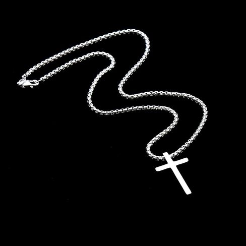 Sterling Silver Cross Necklace for Men Cross Pendant Necklaces 16-24 Inch Box Chain Mens Jewelry Gift in Saudi Arabia