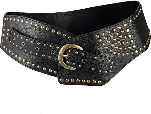 Womens Studded Belt Vintage Wide Elastic Chunky Waistband Boho Disc Leather Waist Belt Y2k Goth Punk Rock Halloween Belt in Saudi Arabia