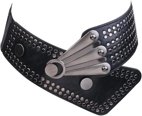 Womens Studded Belt Vintage Wide Elastic Chunky Waistband Boho Disc Leather Waist Belt Y2k Goth Punk Rock Halloween Belt in Saudi Arabia