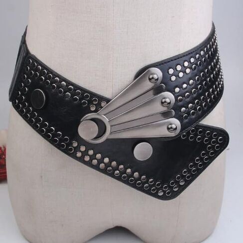 Womens Studded Belt Vintage Wide Elastic Chunky Waistband Boho Disc Leather Waist Belt Y2k Goth Punk Rock Halloween Belt in Saudi Arabia