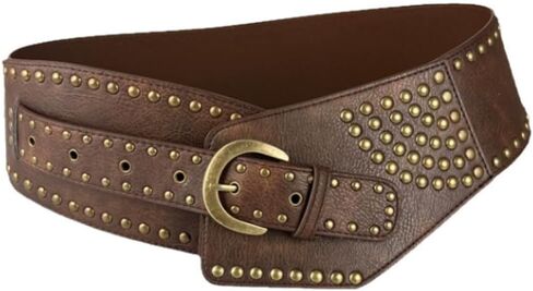 Womens Studded Belt Vintage Wide Elastic Chunky Waistband Boho Disc Leather Waist Belt Y2k Goth Punk Rock Halloween Belt in Saudi Arabia