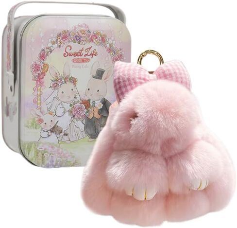 Bunny Lulu with creative metal gift box,Handmade Soft Bunny PomPom Keychain. Back toschool, schoolsupplies in Saudi Arabia