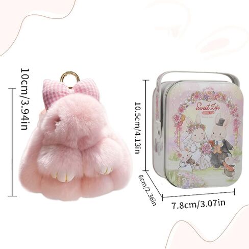 Bunny Lulu with creative metal gift box,Handmade Soft Bunny PomPom Keychain. Back toschool, schoolsupplies in Saudi Arabia
