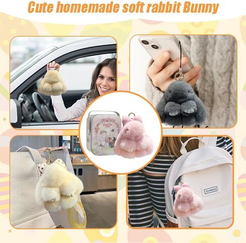 Bunny Lulu with creative metal gift box,Handmade Soft Bunny PomPom Keychain. Back toschool, schoolsupplies in Saudi Arabia