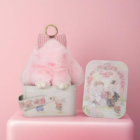 Bunny Lulu with creative metal gift box,Handmade Soft Bunny PomPom Keychain. Back toschool, schoolsupplies in Saudi Arabia