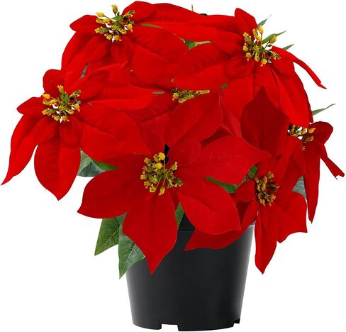 14" Poinsettias Artificial Christmas Flowers 9 Heads Faux Poinsettia Plants for Home Porch Garden Office Indoor Outdoor Christmas Decorations Hot Red in Saudi Arabia