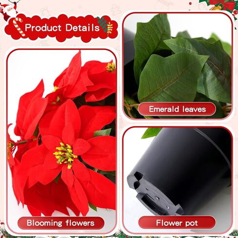 14" Poinsettias Artificial Christmas Flowers 9 Heads Faux Poinsettia Plants for Home Porch Garden Office Indoor Outdoor Christmas Decorations Hot Red in Saudi Arabia