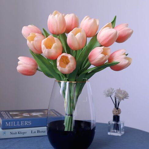 Buart توليب صناعي بكميات كبيرة للمنزل والمطبخ وباقة الزفاف، زهور وهمية لعيد الحب وعيد الأم وعيد الفصح لتزيين الطاولة المركزية (حجم كبير، وردي متعدد، لمسة حقيقية، 12 قطعة) in Kuwait