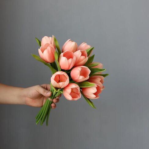 Buart توليب صناعي بكميات كبيرة للمنزل والمطبخ وباقة الزفاف، زهور وهمية لعيد الحب وعيد الأم وعيد الفصح لتزيين الطاولة المركزية (حجم كبير، وردي متعدد، لمسة حقيقية، 12 قطعة) in Kuwait