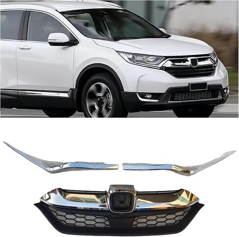 Front Upper Grill Grille & Chrome Molding Trim Set Compatible with 2017-2019 Honda CRV CR-V 17-19 in Saudi Arabia