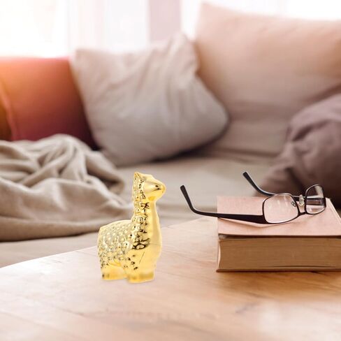 Small Gold Animal Statue Alpaca Modern Home Decor Animal Ceramic Figurines Bookshelf Decor Desk Sculpture Decorative Ornament for Living Room Bedroom Office in Saudi Arabia