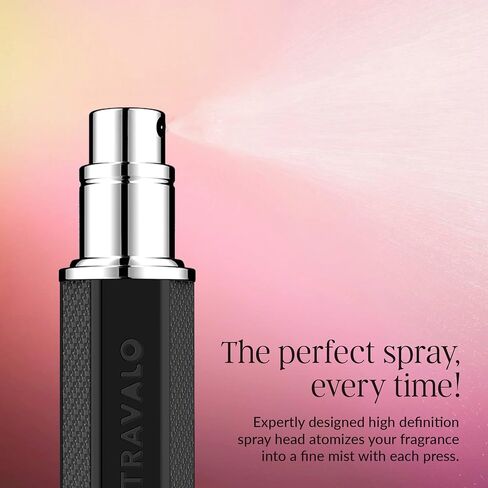 رذاذ عطر السفر من ترافالو فيكتور مع نظام تغيير على شكل حرف U - مانع للتسرب ومعتمد من إدارة أمن المواصلات الأمريكية للسفر الجوي - زجاجة عطر صغيرة أنيقة قابلة لإعادة الملء مع علبة - أسود 0.17 أونصة in Kuwait