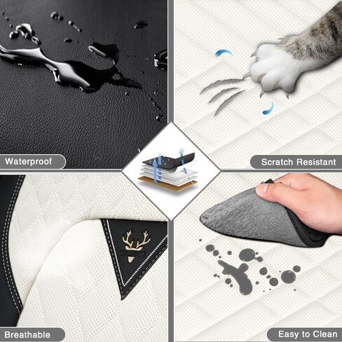 Fit for Kia Soul Seat Covers 2010-2026, Nappa Leather, 360° Full Protection, Thick Padding & Memory Foam, Waterproof & Stain-Resistant Car Seat Cover (Front Set,Cream White) in Kuwait