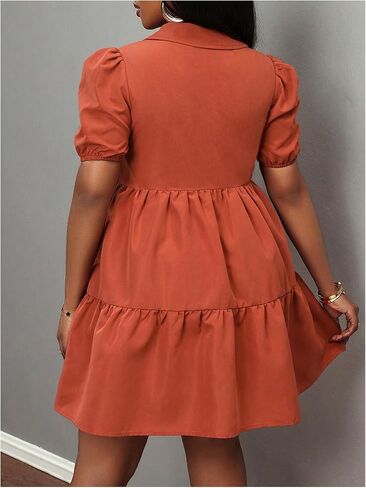 WDIRARA Women's Button Down Tiered Ruffle Puff Sleeve Collared A Line Mini Dress in Saudi Arabia