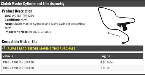 Clutch Master Cylinder and Cylinder Assembly - Compatible with 1989-1991 Ford F-150 in Saudi Arabia