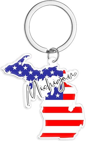Michigan Souvenirs Keychain With Key Ring - American Flag Keychain, Key Holder For Gifts,Souvenirs From Usa,Spot M in Saudi Arabia
