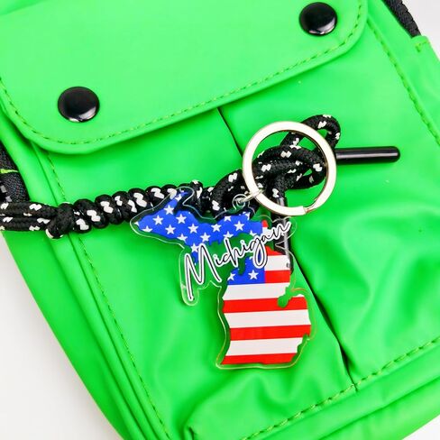 Michigan Souvenirs Keychain With Key Ring - American Flag Keychain, Key Holder For Gifts,Souvenirs From Usa,Spot M in Saudi Arabia