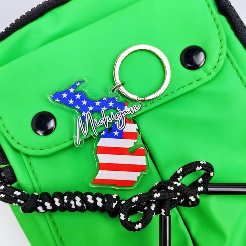 Michigan Souvenirs Keychain With Key Ring - American Flag Keychain, Key Holder For Gifts,Souvenirs From Usa,Spot M in Saudi Arabia