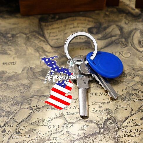 Michigan Souvenirs Keychain With Key Ring - American Flag Keychain, Key Holder For Gifts,Souvenirs From Usa,Spot M in Saudi Arabia