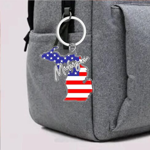 Michigan Souvenirs Keychain With Key Ring - American Flag Keychain, Key Holder For Gifts,Souvenirs From Usa,Spot M in Saudi Arabia