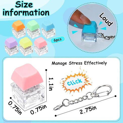 6 Pack Keyboard Fidget Toy, Keyboard Fidget Keychain Keyboard Decompression Button Finger Clicker Toys, Button Stress Relief Fidget Gifts for Adult to Relief Stress (Multicolor) in Kuwait