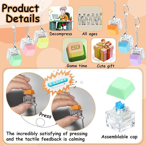6 Pack Keyboard Fidget Toy, Keyboard Fidget Keychain Keyboard Decompression Button Finger Clicker Toys, Button Stress Relief Fidget Gifts for Adult to Relief Stress (Multicolor) in Kuwait