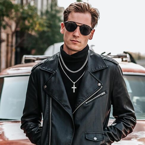 2Pcs Cross Necklace for Men, Cuba Silver Mens Cross Necklaces Stainless Steel Cross Pendant Necklace Simple Jewelry Gifts Cross Chain Necklace for Men in Saudi Arabia