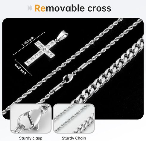 2Pcs Cross Necklace for Men, Cuba Silver Mens Cross Necklaces Stainless Steel Cross Pendant Necklace Simple Jewelry Gifts Cross Chain Necklace for Men in Saudi Arabia