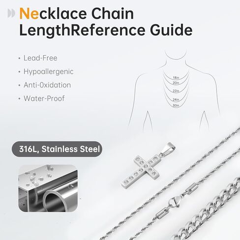 2Pcs Cross Necklace for Men, Cuba Silver Mens Cross Necklaces Stainless Steel Cross Pendant Necklace Simple Jewelry Gifts Cross Chain Necklace for Men in Saudi Arabia