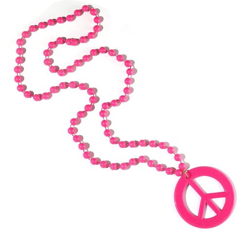 COLORFUL BLING Acrylic Neon Love Peace Symbol Pendant Necklace Beads Chain 60s 70s Hippie Costume Party Accessories for Women Men Halloween Jewelry in Saudi Arabia