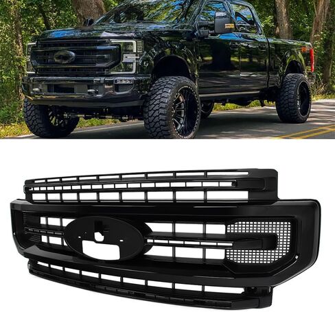 شواية أمامية سوداء لامعة متوافقة مع 2020-2022 Ford F250 F350 F450 F550 Platinum Style Super Duty Bumper Top Grille استبدال لـ LC3Z-8200-HA، LC3Z8200HA، LC3B8200HC5KBX in Kuwait