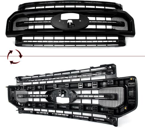 شواية أمامية سوداء لامعة متوافقة مع 2020-2022 Ford F250 F350 F450 F550 Platinum Style Super Duty Bumper Top Grille استبدال لـ LC3Z-8200-HA، LC3Z8200HA، LC3B8200HC5KBX in Kuwait