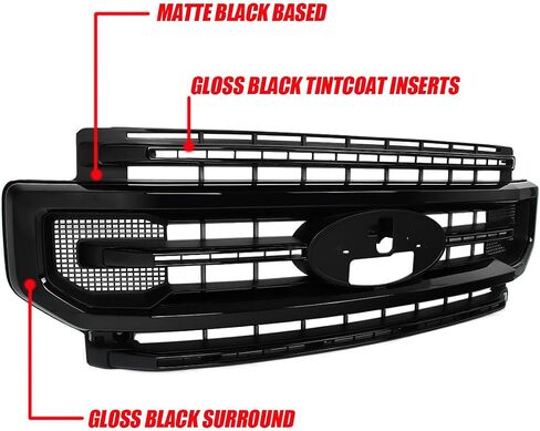 شواية أمامية سوداء لامعة متوافقة مع 2020-2022 Ford F250 F350 F450 F550 Platinum Style Super Duty Bumper Top Grille استبدال لـ LC3Z-8200-HA، LC3Z8200HA، LC3B8200HC5KBX in Kuwait