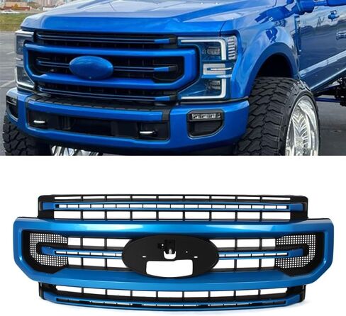 شواية أمامية سوداء لامعة متوافقة مع 2020-2022 Ford F250 F350 F450 F550 Platinum Style Super Duty Bumper Top Grille استبدال لـ LC3Z-8200-HA، LC3Z8200HA، LC3B8200HC5KBX in Kuwait