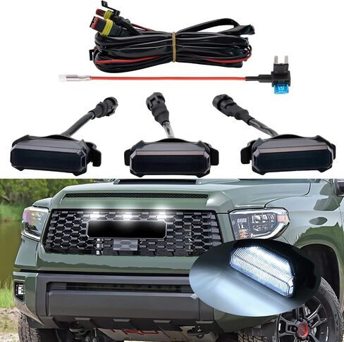 White LED Lights 3PCS Front Grille Lamps Car Accessories with Harness and Fuse, Compatible with 2018 2019 2020 Toyotaa Tundra TRD Pro Grille in Saudi Arabia