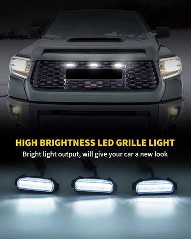 White LED Lights 3PCS Front Grille Lamps Car Accessories with Harness and Fuse, Compatible with 2018 2019 2020 Toyotaa Tundra TRD Pro Grille in Saudi Arabia