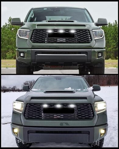 White LED Lights 3PCS Front Grille Lamps Car Accessories with Harness and Fuse, Compatible with 2018 2019 2020 Toyotaa Tundra TRD Pro Grille in Saudi Arabia