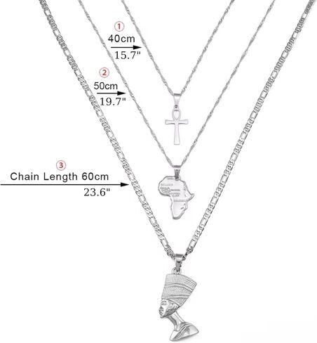 Set Necklace Together Ankh Africa Map Nefertiti Necklace for Women and Men, 3pcs Nefertiti Pharaoh Pendant Jewelry Queen Nefertiti Jewelry Egyptian Pendant Necklaces Gold Color in Kuwait
