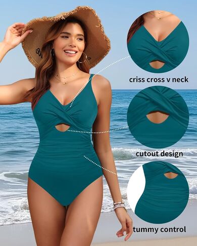 Tempt Me Women One Piece Swimsuit Tummy Control Bathing Suits Cutout V Neck Twist Front Swimwear in Saudi Arabia
