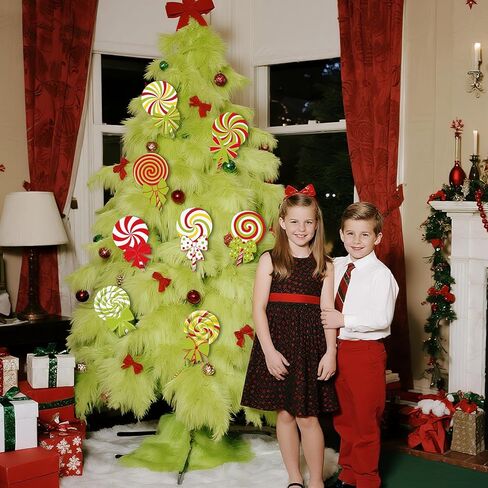 8 Pcs Large Christmas Candyland Tree Ornaments Wooden Lollipop Candy Ornament Christmas Tree Picks Double Sided Peppermint Candy Ornaments for Xmas Decorations in Kuwait