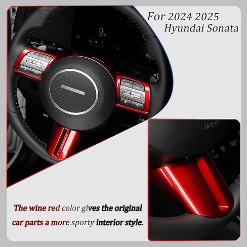Steering Wheel Button Cover, for Hyundai Sonata 2024 2025,Steering Wheel Button Panel Protection Frame Molding Trim （Not Applicable to Sonata N-Series）- Wine Red in Saudi Arabia