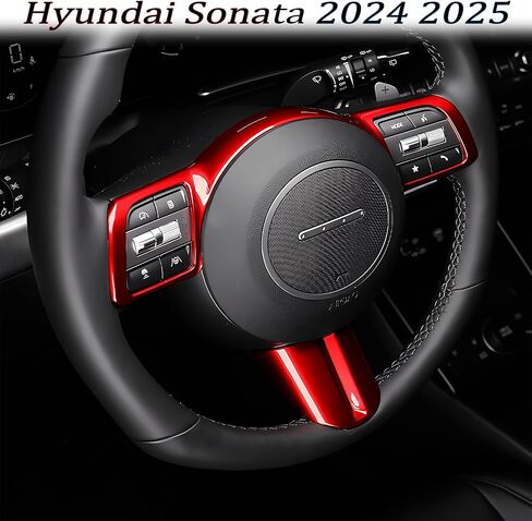 Steering Wheel Button Cover, for Hyundai Sonata 2024 2025,Steering Wheel Button Panel Protection Frame Molding Trim （Not Applicable to Sonata N-Series）- Wine Red in Saudi Arabia