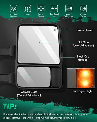 مرايا السحب SCITOO تناسب 1999-2007 لفورد لF250 لF350 لF450 لسلسلة F550 فائقة التحمل مع سهم ساخن للطاقة إشارة الانعطاف كروم زوج من مرايا السحب in Kuwait