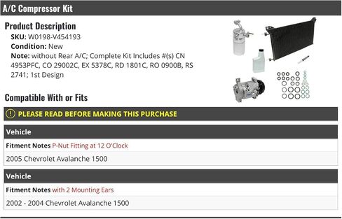 A/C Compressor Kit with Condenser - Compatible with 2002-2005 Chevy Avalanche 1500 (without Rear A/C) in Saudi Arabia
