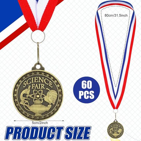 30 Pcs Science Fair Medals with Neck Ribbons Science Fair Project Awards Bulk 2 Inch Gold Metal Prizes Trophies Gift Ornaments for Education Competitions Event Winner in Kuwait