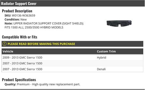 Upper Radiator Support Cover - Compatible with 2007-2013 GMC Sierra 1500 in Saudi Arabia