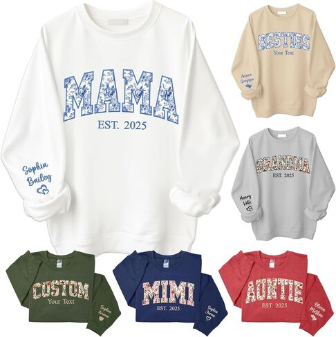 Personalized Embroidered Mama Sweatshirt with Kid Names On Sleeve, Mom Sweatshirts For Women, Grandma Christmas in Kuwait